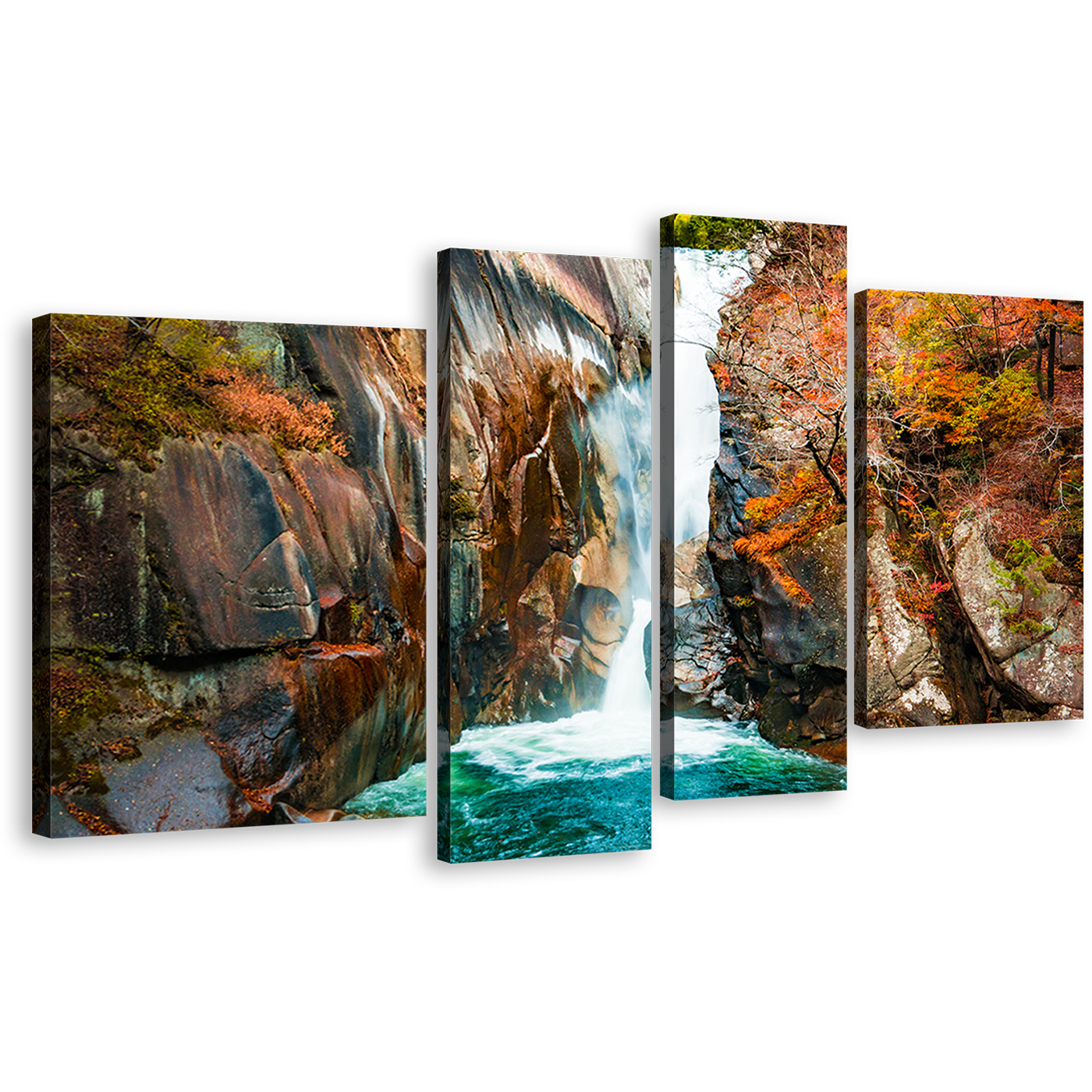 Arakawa River Canvas Wall Art, Colorful Senga Waterfall 4 Piece Multiple Canvas, Japan Waterfall Scenery Canvas Print