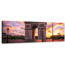 Load image into Gallery viewer, Arc de Triomphe Canvas Wall Art, Beautiful Yellow Purple Sunset Canvas Print, Place de l&#39;Etoile Paris Panoramic Canvas
