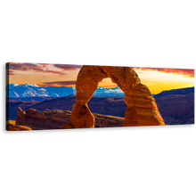 Load image into Gallery viewer, Arches National Park Canvas Wall Art, Orange Sky Brown Desert Sunset Panoramic Canvas Print, Utah Desert Mountains 1 Piece Canvas Artwork
