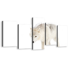 Load image into Gallery viewer, Arctic Wolf Canvas Wall Art, Wolf Snow Multiple Canvas, White Wolf Close Up 5 Piece Canvas Print
