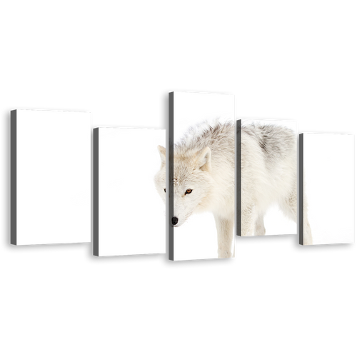 Arctic Wolf Canvas Wall Art, Wolf Snow Multiple Canvas, White Wolf Close Up 5 Piece Canvas Print