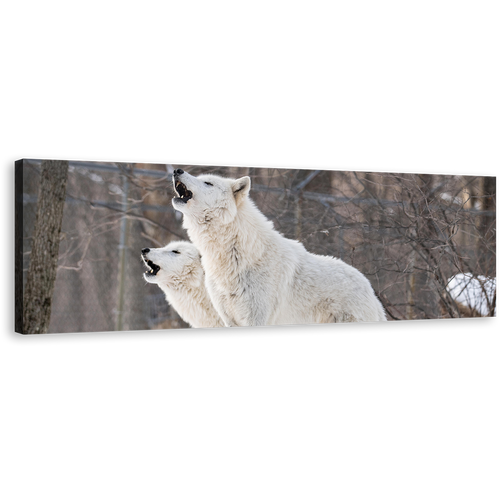 Arctic Wolves Canvas Wall Art, Wolf in Brown Nature 1 Piece Canvas Print, White Wolves Wildlife Canvas Artwork