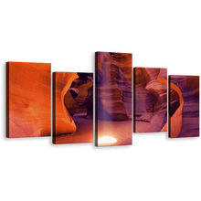 Load image into Gallery viewer, Arizona Desert Canvas Print, Beautiful Orange Navajo Tribal Park Multiple Canvas, Purple Antelope Canyon 5 Piece Wall Art
