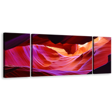 Load image into Gallery viewer, Arizona Desert Canvas Wall Art, Arizona Desert Multiple Canvas, Orange Purple Cave Triptych Canvas Print, Grand Antelope Canyon 3 Piece Canvas
