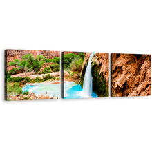 Load image into Gallery viewer, Arizona Waterfall Canvas Wall Art, Blue Grand Canyon Waterfall 3 Piece Multi Canvas Artwork, Brown Rock Havasu Falls Canvas Set
