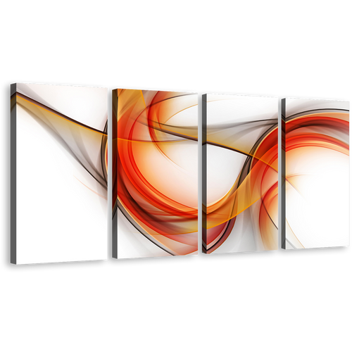 Artistic Abstract Canvas Wall Art, Orange Red Fractal Waves Design 4 Piece Canvas Print, Graphic Abstract Multi Canvas Artwork