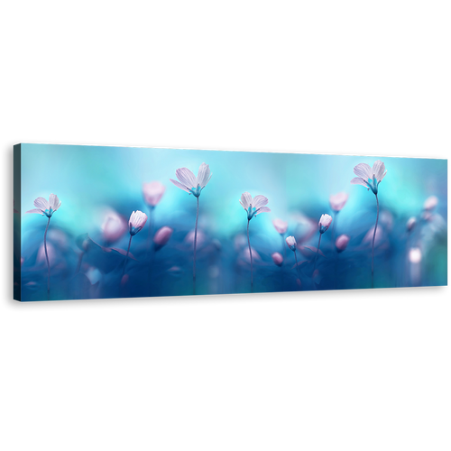 Artistic Flowers Canvas Wall Art, Pink Flowers Digital Painting Wide Canvas, White Flowers Primroses 1 Piece Canvas Print