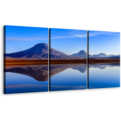 Atacama Lake Canvas Print, Blue Lejia Lake Triptych Canvas Wall Art, Brown Chile Atacama Desert 3 Piece Canvas Set