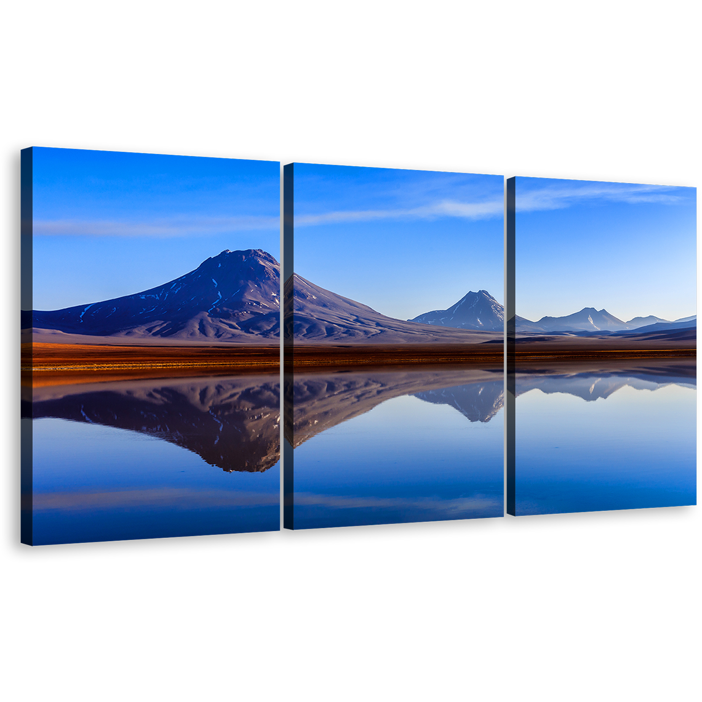 Atacama Lake Canvas Print, Blue Lejia Lake Triptych Canvas Wall Art, Brown Chile Atacama Desert 3 Piece Canvas Set