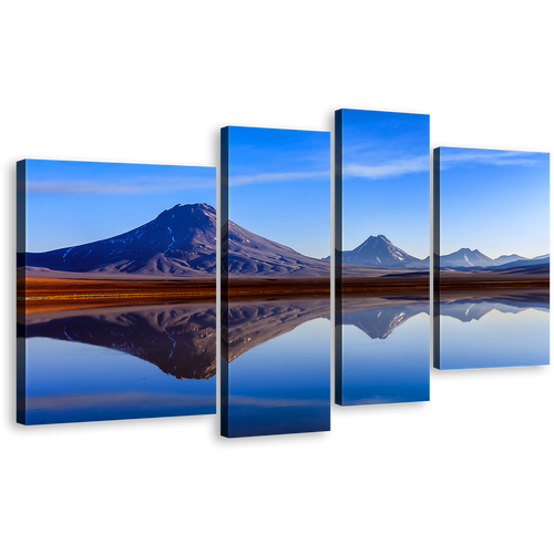 Atacama Mountains Canvas Wall Art, Blue Sky Lejia Lake 4 Piece Canvas Print, Brown Atacama Mountains Canvas Set