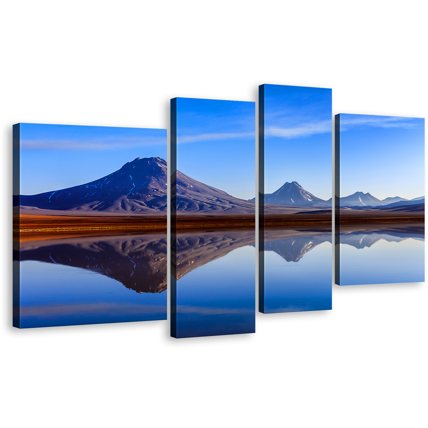 Atacama Mountains Canvas Wall Art, Blue Sky Lejia Lake 4 Piece Canvas Print, Brown Atacama Mountains Canvas Set