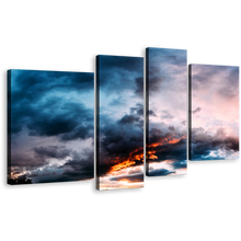 Load image into Gallery viewer, Atmospheric Skyline Canvas Print, Dusk&#39;s Palette Quartet Grey Orange Abstract Sunset 4 Piece Canvas Multi-panel Art
