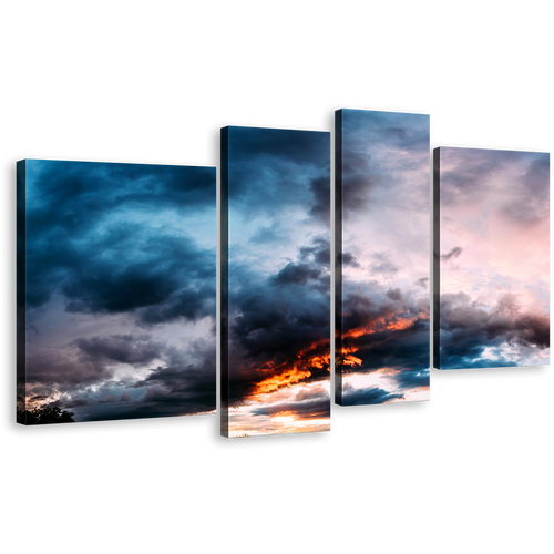 Atmospheric Skyline Canvas Print, Dusk's Palette Quartet Grey Orange Abstract Sunset 4 Piece Canvas Multi-panel Art