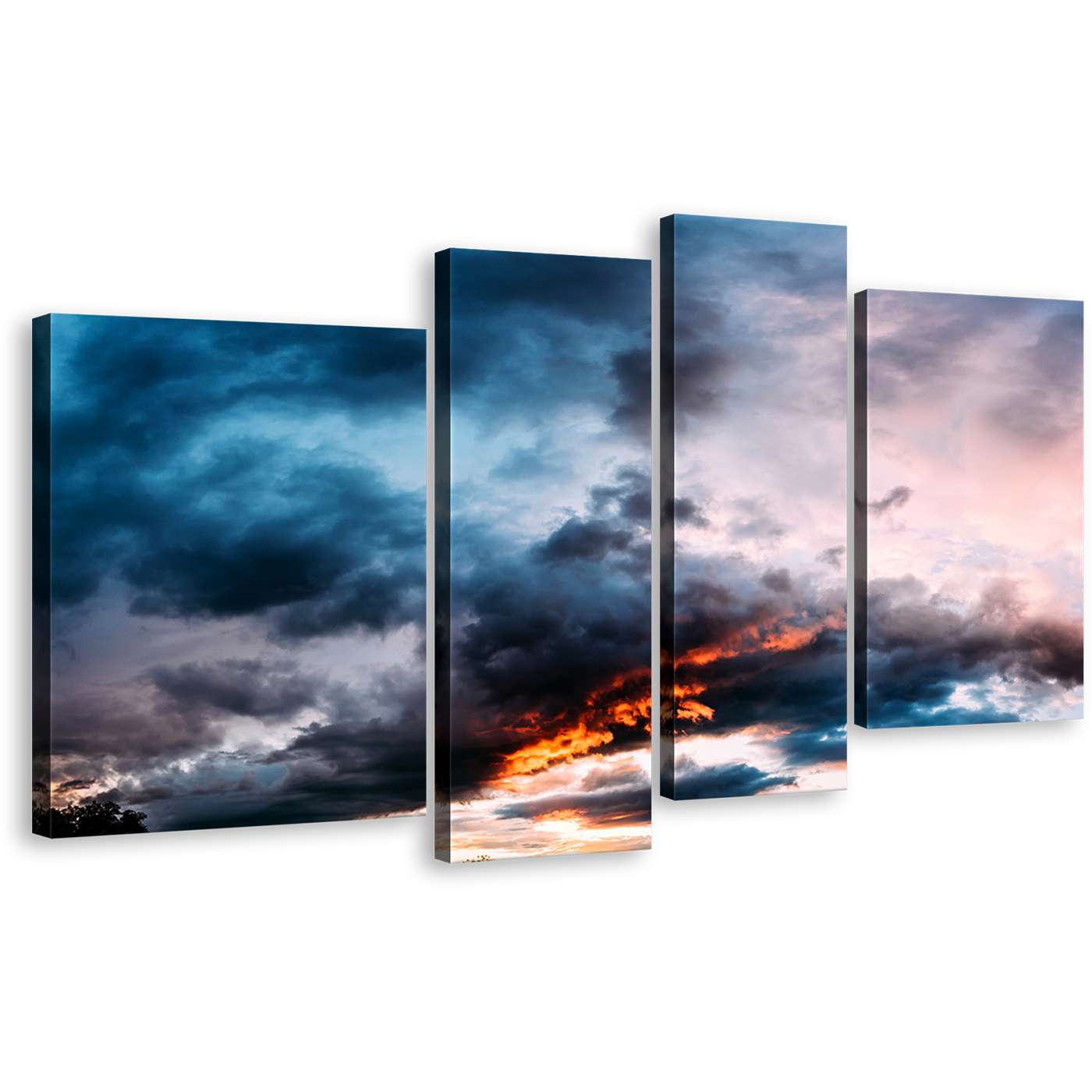 Atmospheric Skyline Canvas Print, Dusk's Palette Quartet Grey Orange Abstract Sunset 4 Piece Canvas Multi-panel Art