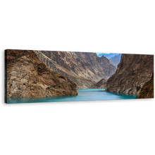 Load image into Gallery viewer, Attabad Lake Canvas Print, Sea Green Pakistan Lake Canvas Art, Brown Ocean Mountains 1 Piece Wall Art
