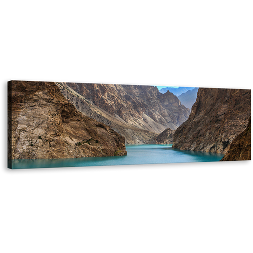 Attabad Lake Canvas Print, Sea Green Pakistan Lake Canvas Art, Brown Ocean Mountains 1 Piece Wall Art