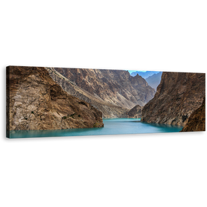 Attabad Lake Canvas Print, Sea Green Pakistan Lake Canvas Art, Brown Ocean Mountains 1 Piece Wall Art