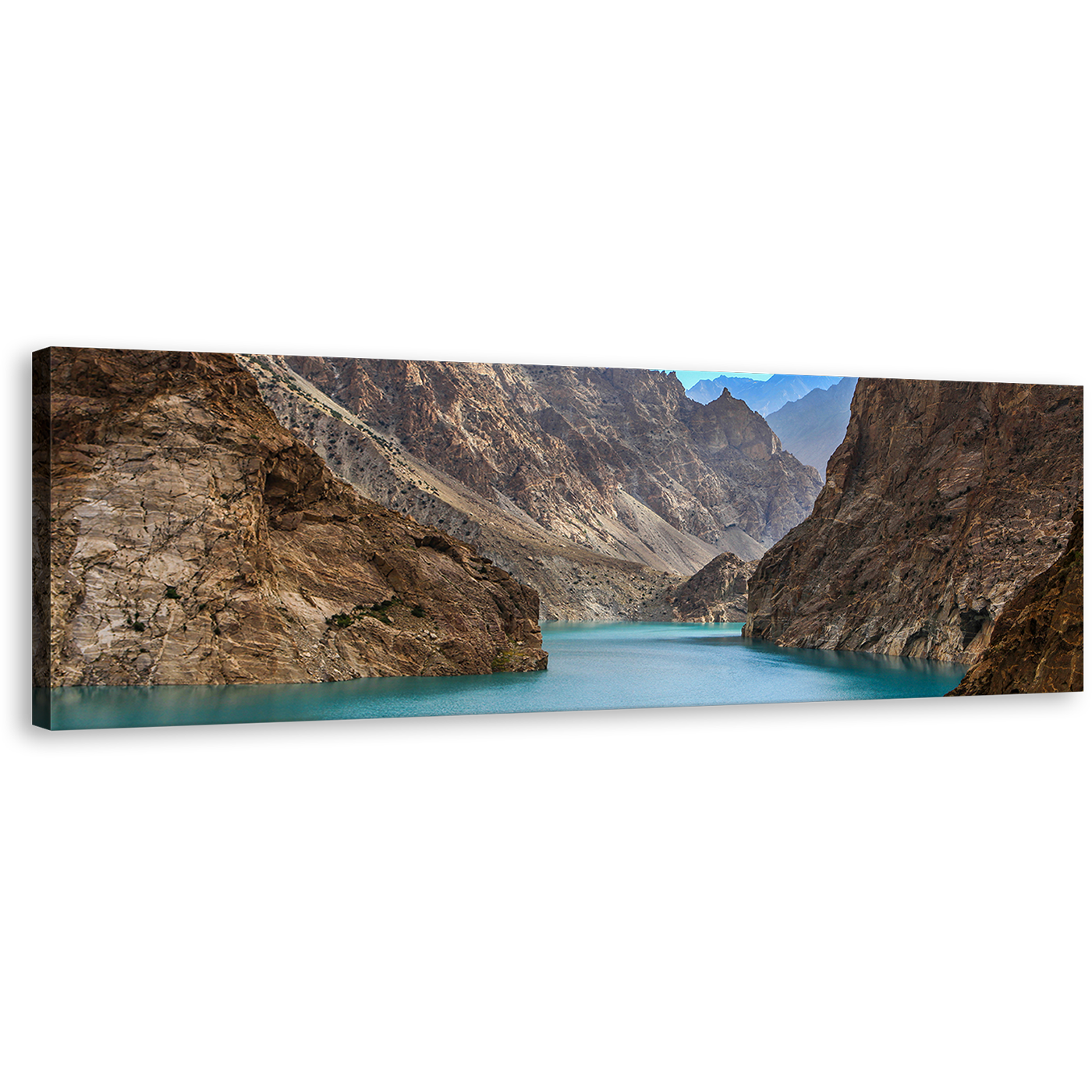 Attabad Lake Canvas Print, Sea Green Pakistan Lake Canvas Art, Brown Ocean Mountains 1 Piece Wall Art