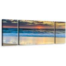 Load image into Gallery viewer, Australia Ocean Canvas Wall Art, Yellow Cloudy Sky Ocean Canvas Print, Central Coast Blue Ocean Waves 3 Piece Canvas Set
