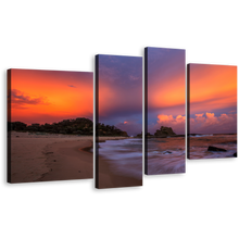 Load image into Gallery viewer, Australia Sea Canvas Wall Art, Brown Wellington Beach Multiple Canvas, Nambucca Heads Orange Sky Ocean 4 Piece Canvas Print
