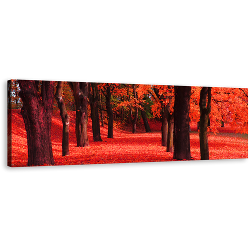 Autumn Forest Canvas Print, Black Trees Blossoms Path 1 Piece Canvas, Beautiful Contemporary Red Forest Canvas Wall Art