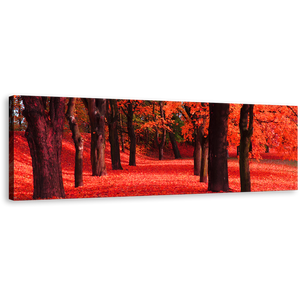 Autumn Forest Canvas Print, Black Trees Blossoms Path 1 Piece Canvas, Beautiful Contemporary Red Forest Canvas Wall Art
