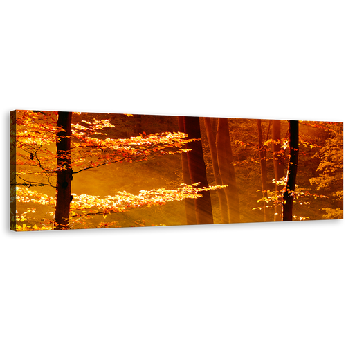 Autumn Forest Canvas Print, Orange Forest Light Panoramic Canvas, Yellow Tree Leaves Canvas Wall Art