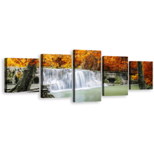 Load image into Gallery viewer, Autumn Forest Canvas Print, Thailand Orange Trees 5 Piece Wall Art, Mountain Waterfall Green Lake River Multiple Canvas
