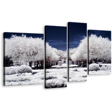 Load image into Gallery viewer, Autumn Forest Canvas Wall Art, Blue Night Cloudy Sky Scenery 4 Piece Multi Canvas Artwork, Snow Covered White Trees Forest Canvas Print
