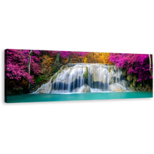 Load image into Gallery viewer, Autumn Forest Canvas Wall Art, Colorful Erawan Falls Scenery Panoramic Canvas Print, Thailand Erawan National Park Wide Canvas
