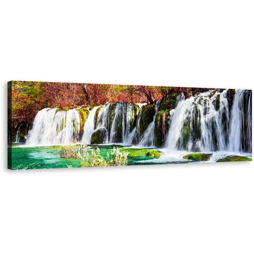 Autumn Forest Canvas Wall Art, Colorful Jiuzhaigou Nature Waterfall 1 Piece Canvas Artwork, Azure Lake Waterfall Canvas Print