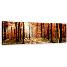 Load image into Gallery viewer, Autumn Forest Canvas Wall Art, Green Fields Scenery Sunrise 1 Piece Canvas Artwork, Orange Trees Forest Canvas Print
