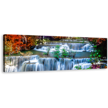 Load image into Gallery viewer, Autumn Forest Canvas Wall Art, Huay Mae Khamin Waterfall 1 Piece Canvas Print, Thailand Colorful Scenery Waterfall Wide Canvas
