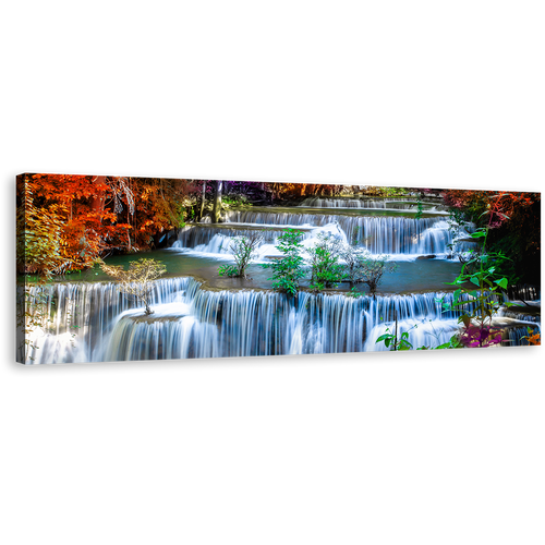 Autumn Forest Canvas Wall Art, Huay Mae Khamin Waterfall 1 Piece Canvas Print, Thailand Colorful Scenery Waterfall Wide Canvas