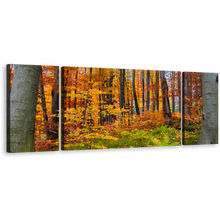 Load image into Gallery viewer, Autumn Forest Canvas Wall Art, Orange Trees Landscape 3 Piece Canvas Print, Green Triptych Forest In Fall Multi Canvas
