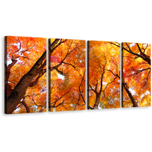 Load image into Gallery viewer, Autumn Forest Wall Art, Red Yellow Trees Forest 4 Piece Canvas Print, Brown Trees Brunches Multiple Canvas
