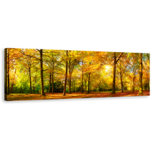 Load image into Gallery viewer, Autumn Landscape Canvas Print, Orange Fields Scenic Autumn Forest 1 Piece Canvas Art, Yellow Sun Casting Forest Canvas Wall Art
