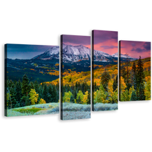 Load image into Gallery viewer, Autumn Landscape Canvas Wall Art, White Fall Mountain 4 Piece Canvas Set, Green East Beckwith Mountain Canvas Print
