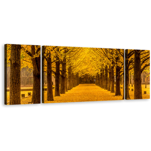 Autumn Road Canvas Wall Art, Brown Trees Forest Path 3 Piece Multiple Canvas, Orange Autumn Forest Triptych Canvas Print