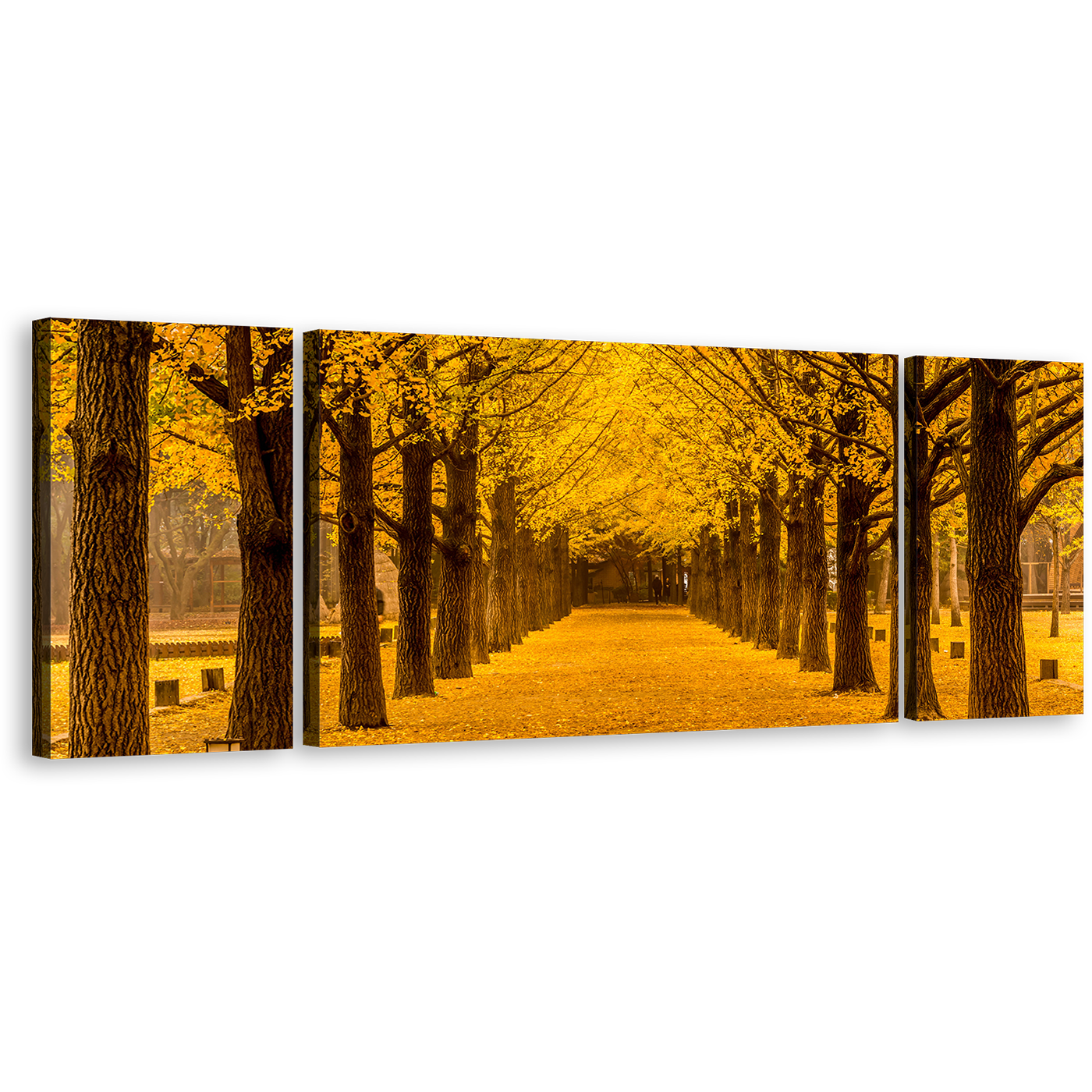 Autumn Road Canvas Wall Art, Brown Trees Forest Path 3 Piece Multiple Canvas, Orange Autumn Forest Triptych Canvas Print