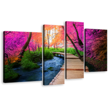 Load image into Gallery viewer, Autumn Scenery Canvas Wall Art, Path Trail Nature 4 Piece Canvas Set, Beautiful Colorful Wooden Path Forest Canvas Print
