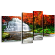 Load image into Gallery viewer, Autumn Trees Canvas Wall Art, Rocks River Waterfall Streaming Canvas Set, Green Orange Trees 4 Piece Canvas Print
