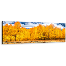 Load image into Gallery viewer, Autumn Trees Wall Art, Orange Grand Tetons National Park 1 Piece Canvas Print, White Clouds Covered Mountain Canvas Art
