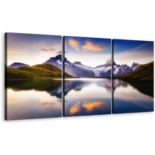 Load image into Gallery viewer, Bachalpsee Lake Wall Art, White Sky Grindelwald Valley 3 Piece Canvas Print, Purple Alpine Mountains Canvas Set
