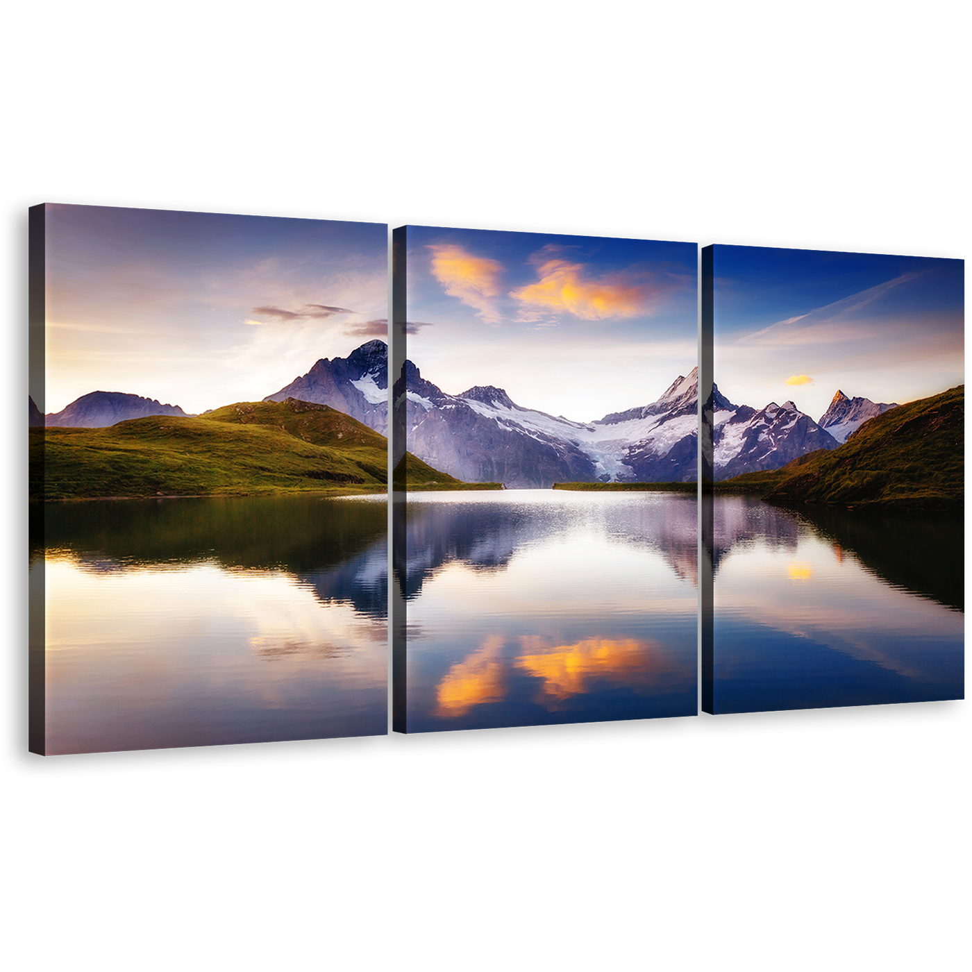 Bachalpsee Lake Wall Art, White Sky Grindelwald Valley 3 Piece Canvas Print, Purple Alpine Mountains Canvas Set