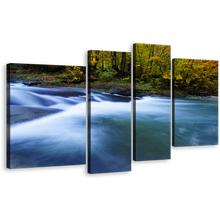 Load image into Gallery viewer, Balkan River Canvas Wall Art, Beautiful Blue Waterfall Nature 4 Piece Canvas Set, Green Forest Waterfall Canvas Print
