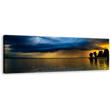 Load image into Gallery viewer, Baltic Ocean Canvas Wall Art, Blue Stormy Clouds Panoramic Canvas, Yellow Ocean Sky Seascape Canvas Print
