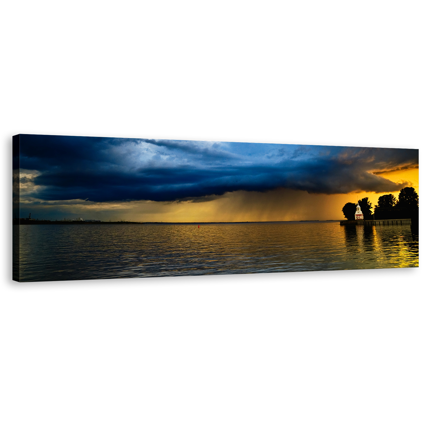 Baltic Ocean Canvas Wall Art, Blue Stormy Clouds Panoramic Canvas, Yellow Ocean Sky Seascape Canvas Print