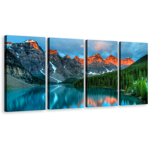 Banff National Park Canvas Wall Art, Canada Grey Orange Rocky Mountains Multiple Canvas, Beautiful Landscape Forest Trees Canvas Set, Blue Moraine Lake 4 Piece Canvas Print