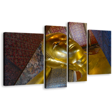 Load image into Gallery viewer, Bangkok Temple Canvas Wall Art, Wat Phra Chetuphon Vimolmangklararm Canvas Print, Grand Gold Buddha 4 Piece Canvas Multi Canvas Artwork
